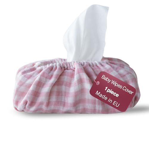 Image of Baby Wipes Cover – Universal Size, One Size Fits All Wipes Packages | Muslin Cotton Tissue Cover for Nursery, Diaper Bag & Changing Table, Station | Gingham & Neutral Patterns (Pink Gingham)