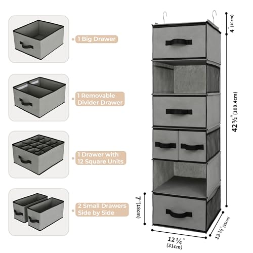 GRANNY-SAYS-Hanging-Closet-Organizer-5-Drawers-6-Shelves-6-Pockets-Gray-Hanging-Closet-Organizer-with-5-Different-Drawer-Designs-6-Shelves-Reinforced-Structure-for-Organized-Small-Spaces