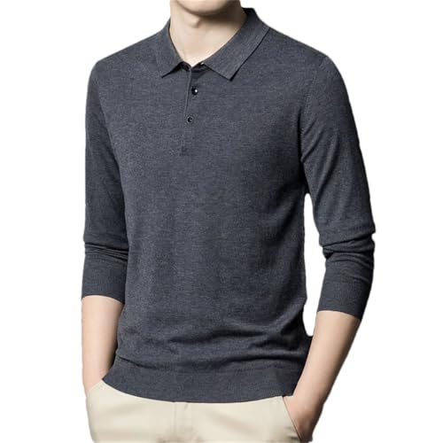 Men’S Wool Pullover Long Sleeve Button Lapel Sweaters Loose Warm Knitted Business Sweater