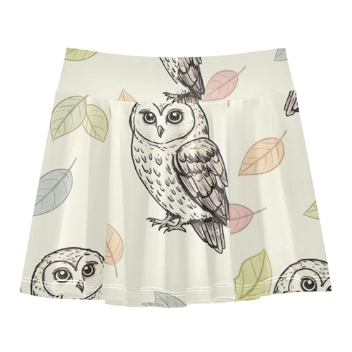 Girls' Shorts Athletic Skorts Owls Pastel Colored Leaves Cream Tennis Skirts for Kids Cartoon Pleated Skort 3t2