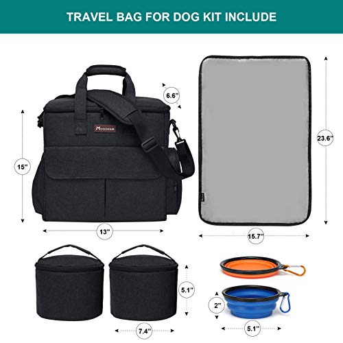 Modoker Dog Travel Bag,Weekend Pet Travel Set for Dog and Cat, Airline Approved Tote Organizer with Multi-Function Pockets Black