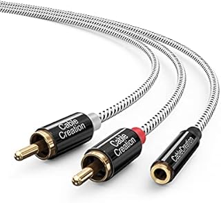 RCA to 3.5mm Female Cable Adapter 20CM 2RCA Male Phono Mini Lead Red and White Aux Headphone Cord Stereo Audio Y Splitter Compatible with Hi-Fi Amplifier DJ Controller Desktop Speaker Computer TV Car