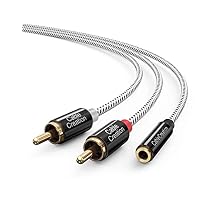 CableCreation 3.5mm Female to 2RCA Male Stereo Audio Cable, RCA to 3.5mm Female Y Splitter Gold Plated for TV, Smartphones, MP3, Tablets, Speakers, Home Theater, 0.75FT