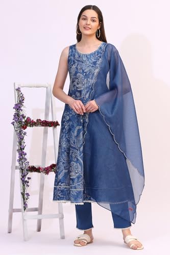 Image of W for Woman Orange Abstract Printed Tiered Spaghetti Kurta and Leggings Set with Dupatta