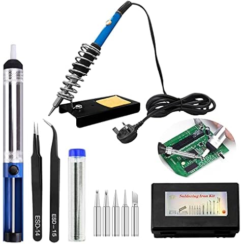 Randalfy Soldering Iron Kit Electronics, 60W 220V Adjustable Temperature Welding Tools, 5Pcs Soldering Tips, 2Pcs Tweezers, Desoldering Pump, Soldering Iron Stand for Welding, Electronic Work, Crafts Cover