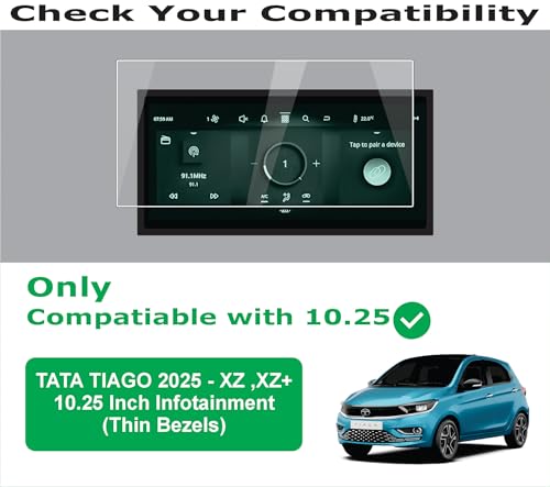 Image of OHAYO 2-Pack Screen Protector for Tata Tiago 2025 Facelift | Compatible with XZ, XZ NRG & XZ+ Variants | 10.25 Inch Infotainment Display + Steering Instrument Cluster Protection | 9H Hardness, Military-Grade Scratch Resistant Film | Bubble-Free Dashboard Accessory | Not Tempered Glass