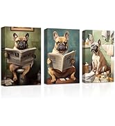 CXHOSTENT Funny Bathroom Wall Art 3 Piece Dogs in the Toilet Canvas Prints French Bulldog Paintin...