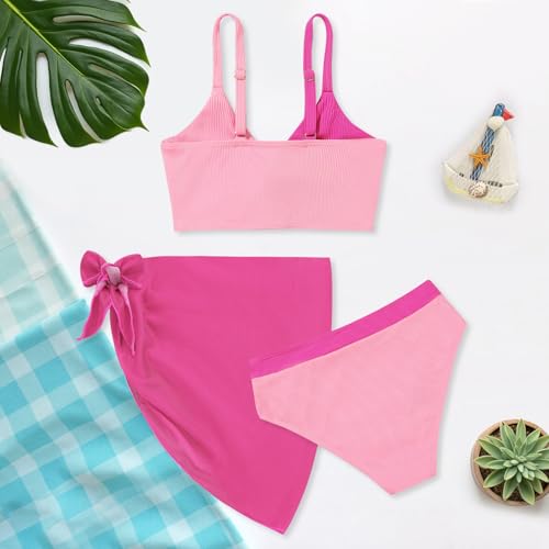 Weixinbuy Girl's 3 Piece Girls Swimsuit,V-Neck Twist Cross Bikini Set Swimwear 9-16Y Teen Bathing Suit with Cover Up Skirt3