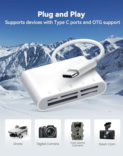 Image of USB C SD Card Reader for iPhone 15 iPad Mac, xdgeLoad TypeC Memory Card Adapter with 5 Slots Supports SD MicroSD CF Compact Flash XD MS Memory Stick, Trail Camera Viewer Plug&Play