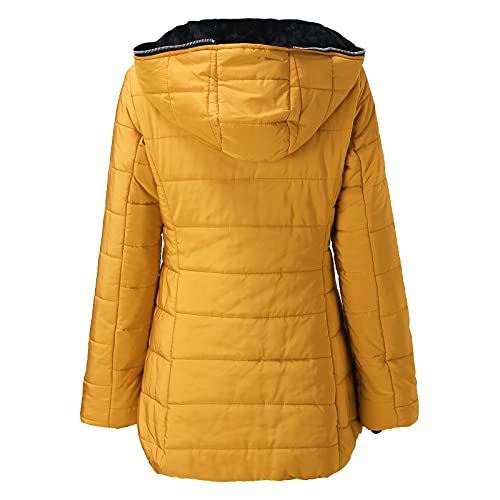 Manteau hiver chaud femme jaune S veste longue décontractée tendance à capuche - 3
