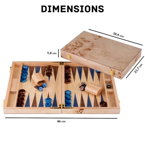 Backgammon en bois avec incrustation noyer fini les flèches effacées - 3