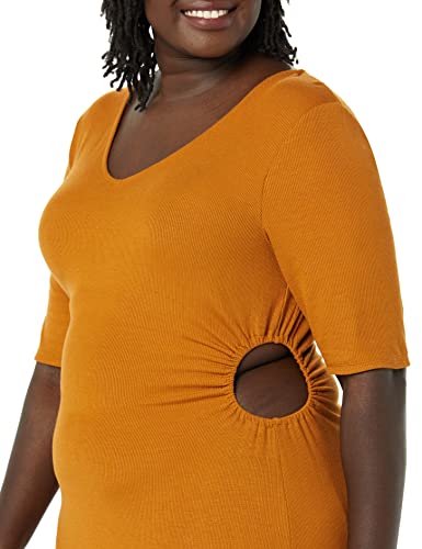 Image of Amazon Essentials Women's Fine Rib V Neck Side Cut-Out Midi Dress (Previously Daily Ritual)