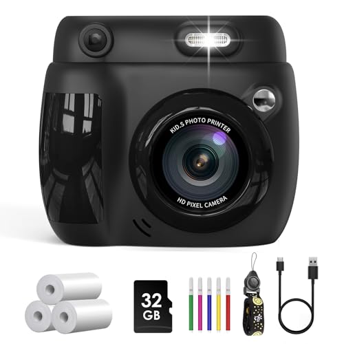 Gofunly Appareil Photo Instantané Enfant 2,4 Pouces - Caméra Vidéo Numérique 1080P avec Carte 32GB & 3 Rouleaux de Papier, Cadeau de Noël Anniversaire...