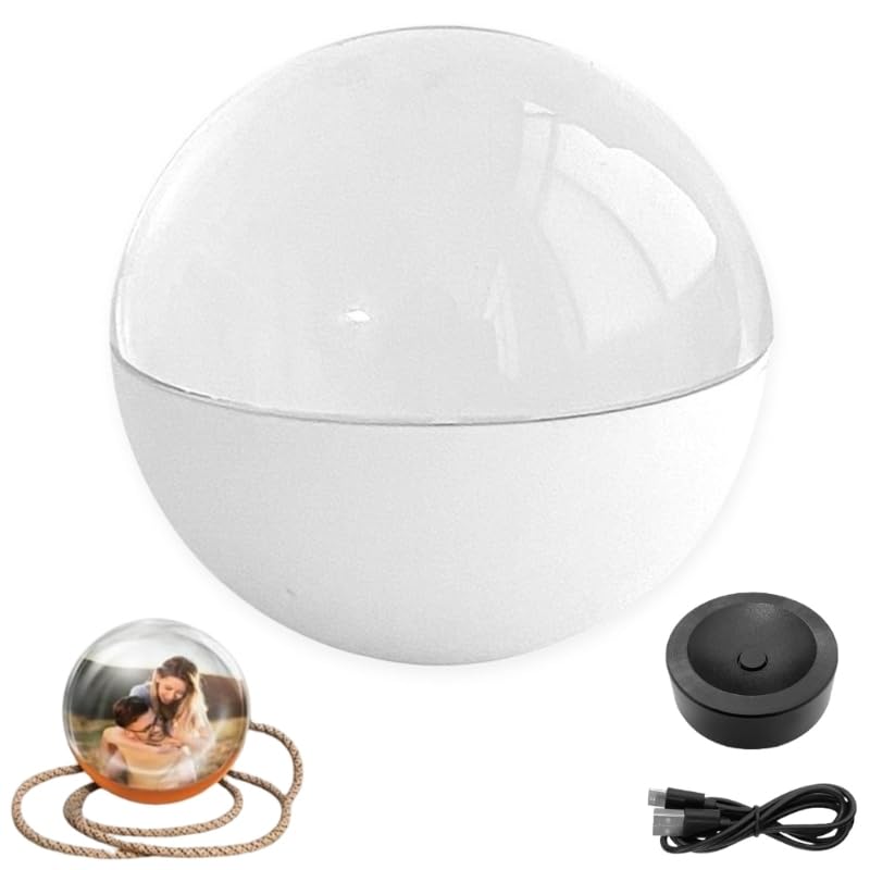 2.7" 3D Crystal Ball Video Player, Memory Orb, Personalized Digital Memory Display, Uploadable Videos &amp; Photos, DIY Gift for Anniversary, Birthday,Couples,Pets, Memories (White)