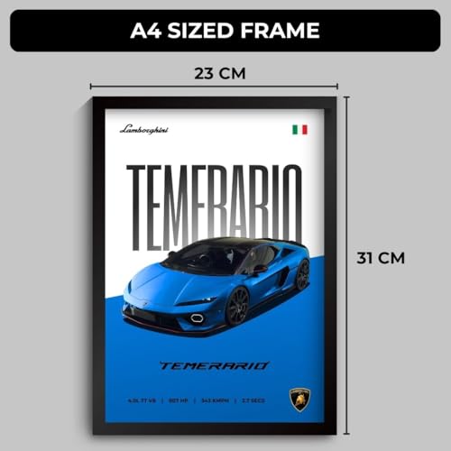 Image of Funk You Store Lamborghini Temerario Poster | Framed Lamborghini A4 Sized (31 x 23 cm) | Car Poster for Wall, Gift for Boys, Supercar Frames | Car Posters for Wall, Bedroom, Hostel, Study Room