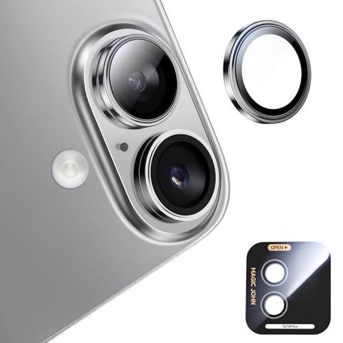 MAGIC JOHN for iPhone 16Plus/16 Camera Lens Protector [Alignment Kit&1:1 Invisible Perfect Fit] 9H Aerospace Tempered Glass Anti-Scratch Durable, Individual Cover Ring, Case Friendly, Set of 2, Sliver