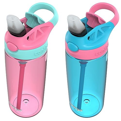 Contigo Aubrey Kids Water Bottle, 2-Pack, 20oz, Azalea/Jade & Blue Raspberry.Azalea, Spill-Proof Lid, Dishwasher Safe, BPA Free