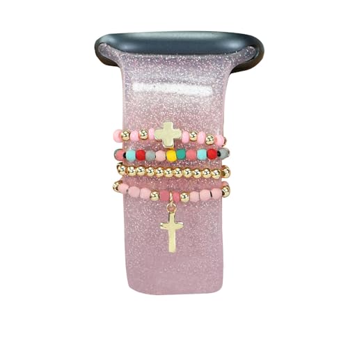 zooeyllow Apple Watch�p�E�H�b�`�o���h�`���[�� �S�[���h�N���X�r�[�Y�����A�N�Z�T���[ �L�k���̂���X���C�h�����O���[�v�W���G���[ �X�}�[�g�E�H�b�`�X�g���b�v�p 4�� (�_�u���N���X)