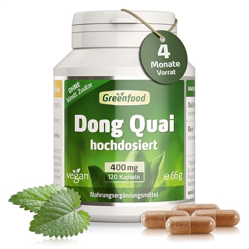 Dong Quai hochdosiert 400mg - 120 Kapseln vegan. Hochdosierter Extrakt (10:1) - traditionelle Wurzel aus der chinesischen Heilkunst. OHNE künstliche Zusätze - laborgeprüft. Von Greenfood.
