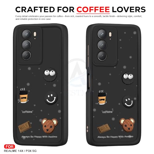 Image of AESTMO Back Case Cover for Realme 14X / P3X 5G | Cute Fun Cartoon 3D Ball | Coffee Silicone Case | Full Body Protection | Camera Protection Back Cover for Realme 14X / P3X 5G (Black)