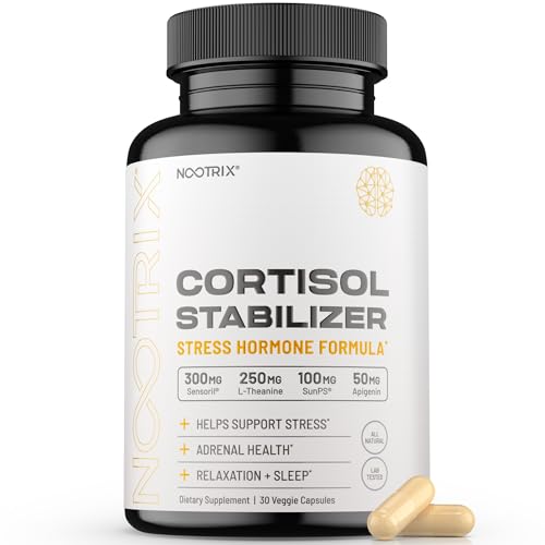 Nootrix Cortisol Manager and Stabilizer| Rhodiola Rosea Extract, Apigenin, Phosphatidylserine & L Theanine| Ashwagandha Supplements - Deep Sleep: Cortisol Supplement -30 Vegan Capsules