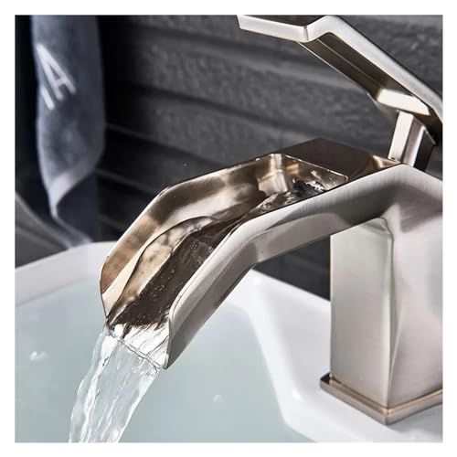 Mitigeur de cascade pour lavabo de salle de bains en nickel brossé monotrou - 4