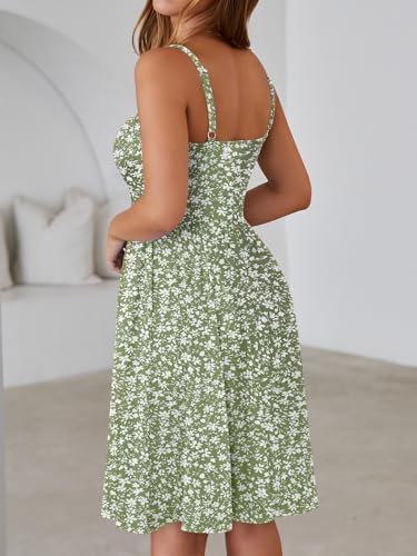 Image of YATHON Summer Mini Corset Sun Dress for Women Short Casual Square Neck Lace Up Floral Beach Vacation Dresses with Pockets