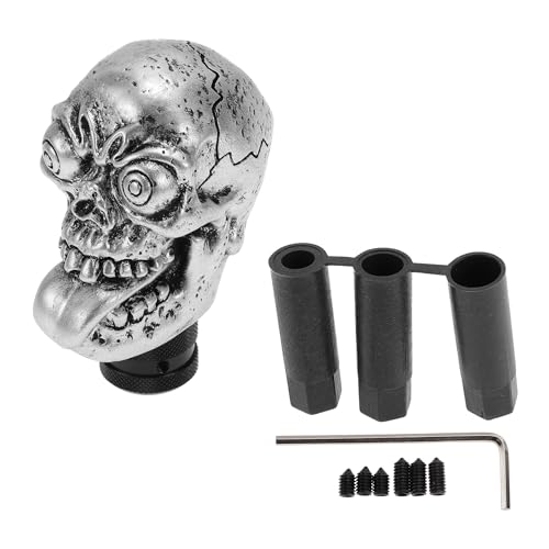 Image of HOPESPANNER 9.5cm Skull Shift Knob Universal Gear Shifter Knob Resin Stick Shifter Lever Knob for Automatic and Manual Vehicle with 3 Adapter Silver Tone 1 Set