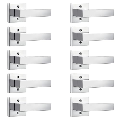 Gobrico Single Dummy Door Levers with Square Rosette/Polished Chrome Finished/No-Turning Door Handles/Right Handed and Left Handed/10 Pack