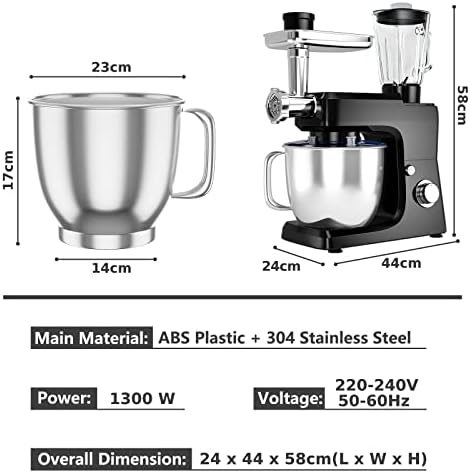 COSTWAY 6.5L Stand Mixer 3 in 1, 6 Speed Tilt-Head Kitchen Electric Mixer with Dough Hook, Beater, Meat Grinder, Blender, Sausage Kit and Splash Guard for Wheaten Food Salad Cake (Black)