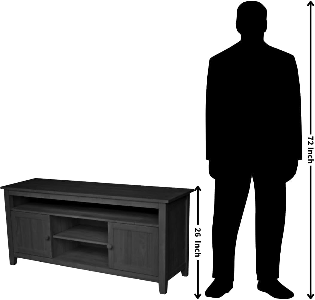 Entertainment TV Stand with 2 Doors Unfinished Solid Parawood 57"W x 18"D x 26"H, Paint or Stain in Any Color, Center Shelf 20.03''W x 15.24''D, Durable Wood Furniture, Living Room/Bedroom