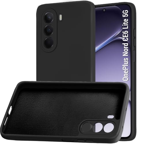 Image of TheGiftKart Liquid Silicon Back Cover Case for OnePlus Nord CE 6 Lite 5G | Total Camera Protection | Micro-Fibre Lining Inside | Shockproof Back Cover Case for OnePlus Nord CE6 Lite (Silicone, Black)