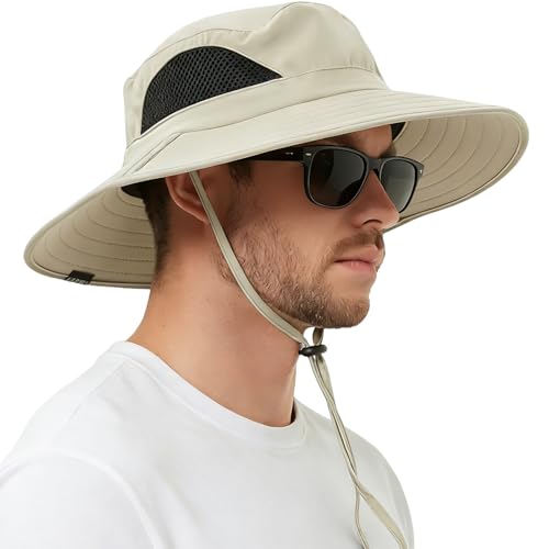 Image of Wide Brim Sun Bucket Hat, Waterproof Boonie Hat for Men & Women | UPF 50+ UV Protection, Adjustable Fit, Chin Strap & Sweatband, Foldable Durable for Fishing Hiking Garden Beach