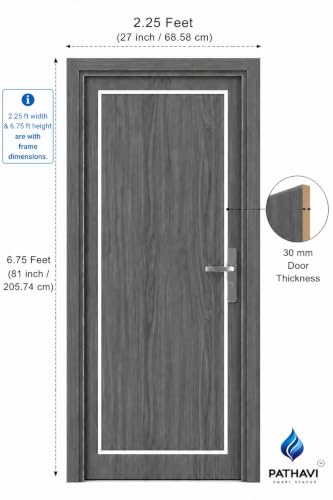 Image of PVC Door with Frame, 30 mm Thick, 27 x 81 Inches (2.25 x 6.75 ft), Grey Color, Waterproof, Termite Resistant, 550 Density, 12 kg