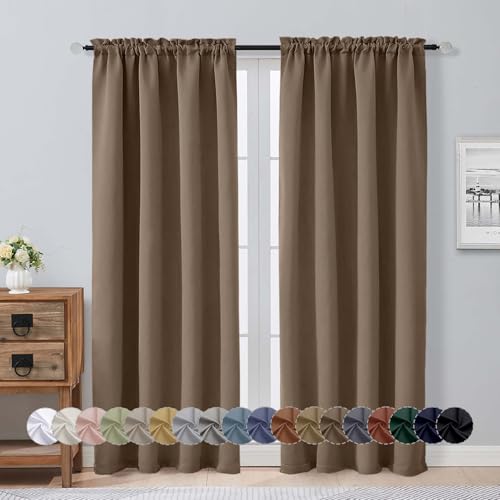 Image of Aiyufeng Brown Blackout Curtains for Bedroom 72 Inch Length 2 Panels Set, Privacy Thermal Insulated Rod Pocket Window Curtains for Patio French Door Front Door, W40 x L72 Inch, Brown
