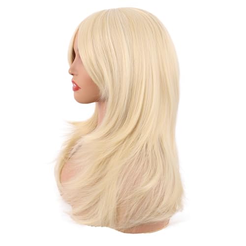 Image of MapofBeauty 20 Inch /50 cm Long Layered With Bangs Straight Synthetic fiber Shoulder Length Hair Party Wig (Mixed Gold)