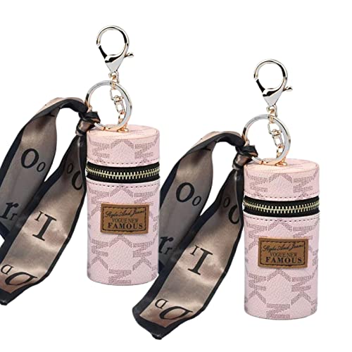 Voitead 2Pcs Lipstick Organizer, Luxury Pu Leather Lip Gloss Bag, Mini Case With Keychain, Girls Travel Lipgloss Makeup Storage Case For Purse Perfume Fingernail Polish Car Key (2 Pcs Pink) #TOP9