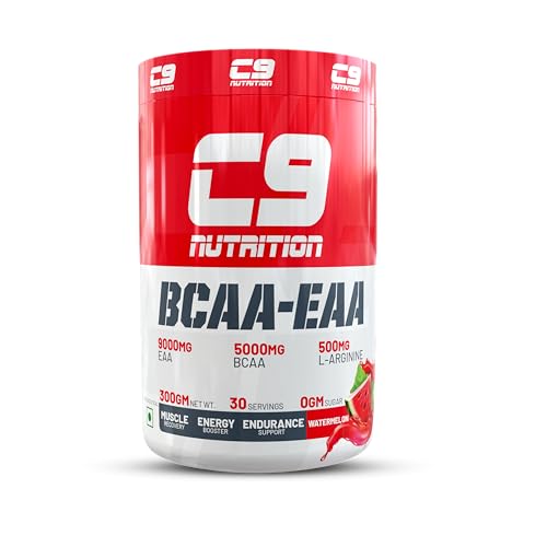 Image of C9 NUTRITION BCAA + EAA Powder | Sugar Free Workout Muscle Recovery & Endurance Drink with 5000mg BCAA, 9000mg EAA, 500 mg L-Arginine | Amino Acid Supplements (30 Servings, Watermelon Flavour)