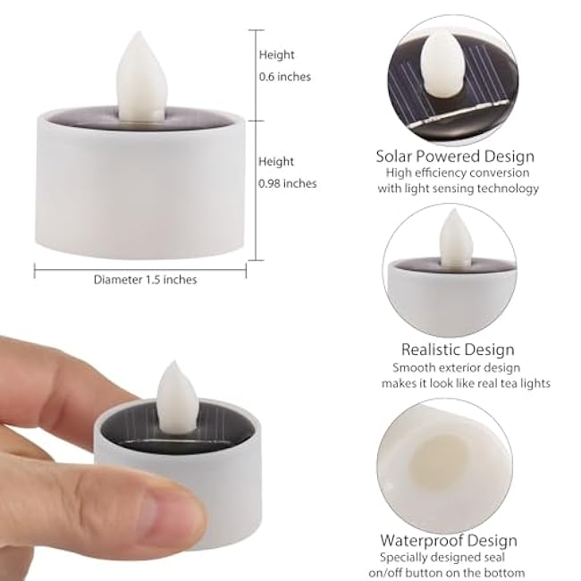 Solar Tea Lights Outdoor Waterproof, 8pcs Rechargeable Dusk to Dawn Little Solar Votive Candles, Flameless Flickering Small Light for Lantern Window DIY Chandelier Patio Deck Garden Decor (Warm White)
