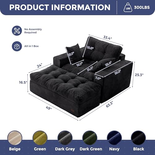 Image of MAXYOYO Modular Sectional Chaise Lounge Sofa, Upholstered Lounge Chair with Ottoman, Comfy Couch with Layered Cushion, Tufted Upholstered Sleeper Chair for Living Room, No Assembly, Black