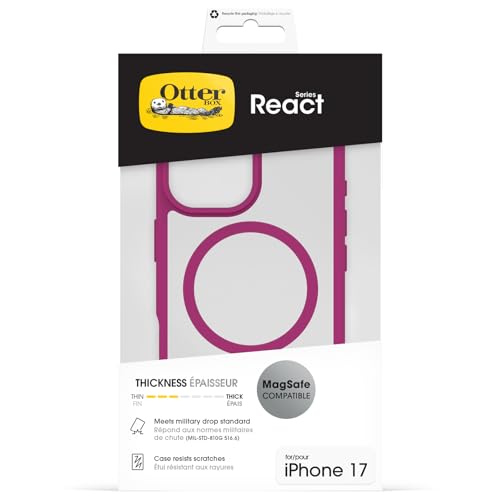 Image of OtterBox React MagSafe Case for iPhone 17, Clear /Pink | Shockproof, Drop-Proof, Ultra-Slim Protective Thin Case, Tested to Military Standard