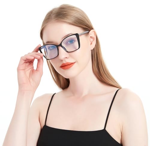 Image of 2 Pack Blue Light Blocking Glasses for Women, Oversized Trendy Cat Eye Computer Gaming Glasses Anti Glare & UV Glare RF6204 (Black + Clear Gradient Pink Cateye Frame)