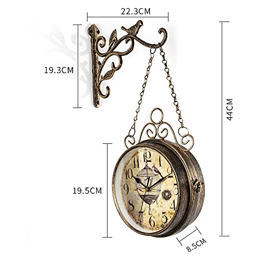 Xinmier Retro Double Sided Wall Clock Silent European Iron Vintage Two Faces Classic Wall Hanging Clocks, Quiet Quartz Antique Round Clock Simple Iron Clock Living Room Double-Sided Wall Clock #TOP6