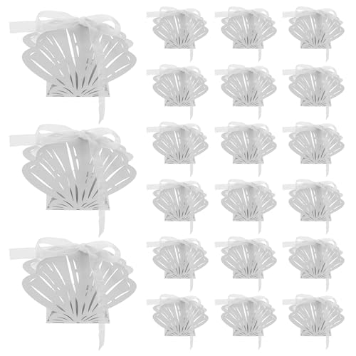 ELAYARD Cajas para Dulces de Boda Forma de Concha Hueca 25 Piezas Blancas Caja de Obsequio para Fiestas y Embalaje de Chocolates Estuches de Papel Resistentes y Compactos