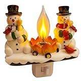 Abscalar Christmas Snowman Campfire Flickering NightLight, Cute Swivel Plug-in Figurine Lamp for Holiday Decor, Indoor. Campfire Night Light with Flicker Bulb,Figurine Light