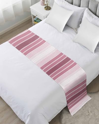 Yukro Gradient Bed Runner Scarf, Minimalist Country Pink Gradient Stripe Full Bed Scarf Runner, No Fading Decorative Bedding Scarf for Bedroom Hotels Homes and Guestrooms