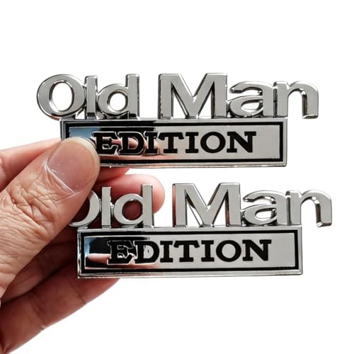 2pcs Old Man Edition 3D Emblem Sticker Badge Fender Funny Old Man Edition Decals Car Truck Replacement Door Decoration for Universal Vehicle SUV Motorcycle (Silver Black)
