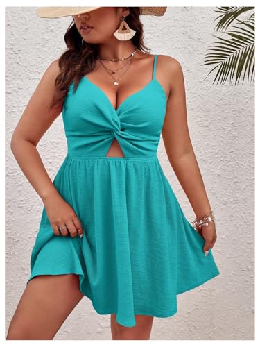 Image of Floerns Women's Plus Size Cut Out Twist Front Sleeveless Flare Hem Cami Dress