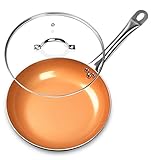 10 Inch Frying Pan with Lid, Nonstick Copper Frying Pan with Ceramic Coating, Nonstick Skillet with...