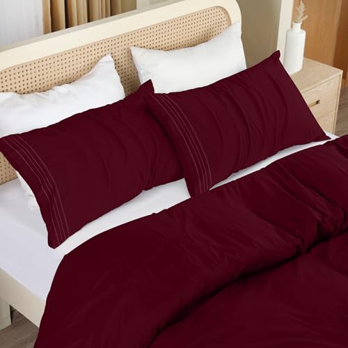 Utopia Bedding Double Duvet Cover Set - Duvet Cover Double with Embroidered Pillowcases - Soft Microfibre Polyester Bedding (Burgundy) - Image 3